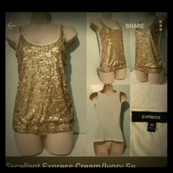 Express Excellent creamy Ivory sequins blouse (XS)