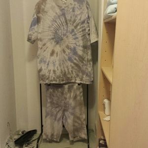 Matching tie-dye t-shirt and shorts