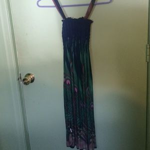 Blue, green, & purple, peacock feather print dress