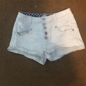 High waisted white button up shorts