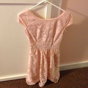 Pink lace fit and flare dress