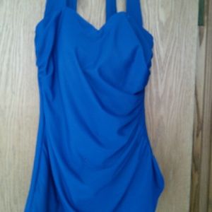 Retro Blue Tummy Control Bathing Suit Lands End