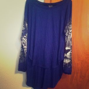 Cobalt hi-low dolman top with leopard face