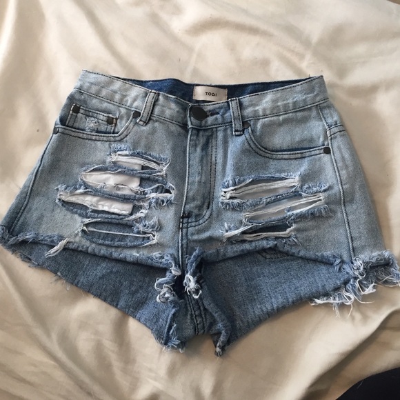 Denim high waisted ripped shorts