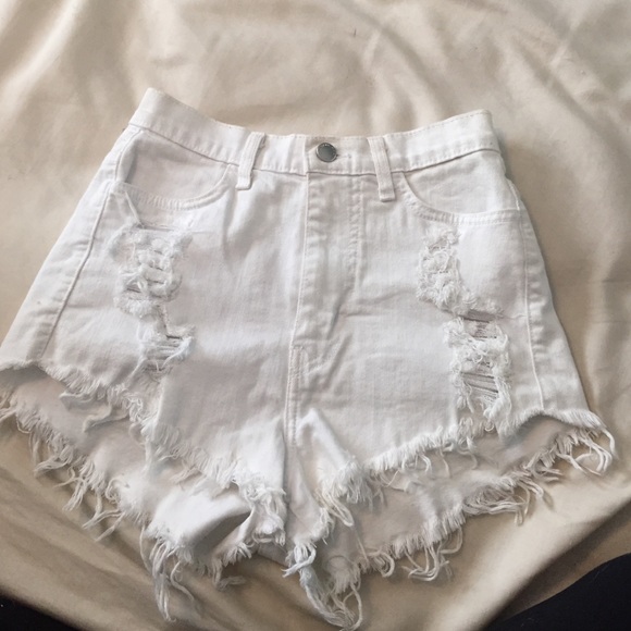 White denim high waisted ripped shorts