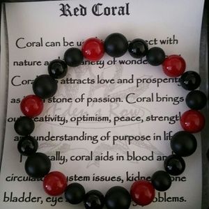 Red coral and black onyx spiritual bead bracelet