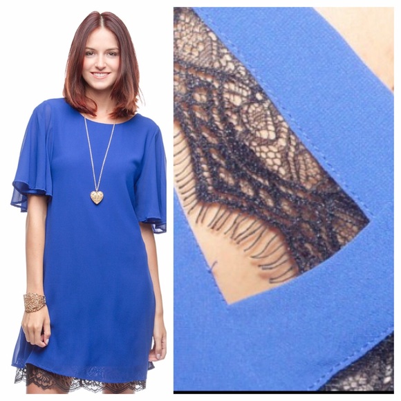 Blue Dress with Lace Trims and cross back details