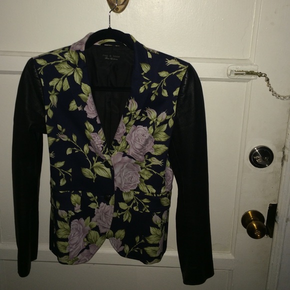 rag and bone floral blazer, leather sleeves