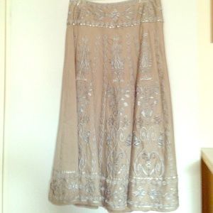 Basil & Maude beaded beige and silver skirt