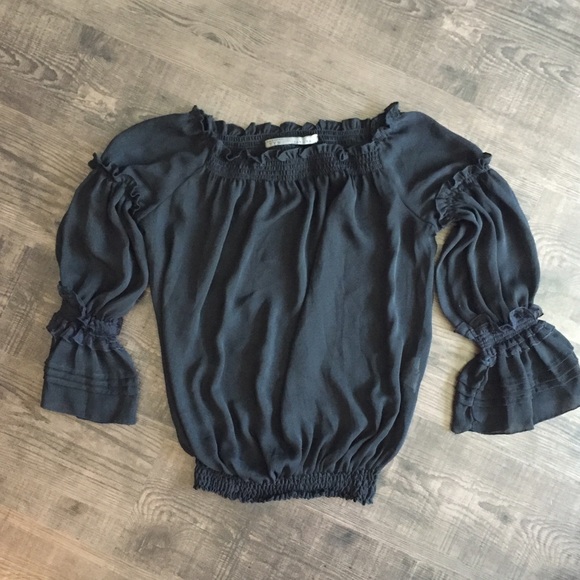 Zara black romantic flowy blouse
