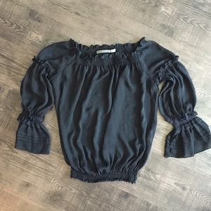 Zara black romantic flowy blouse