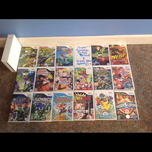 Wii console, 2 controls, and 18 games.