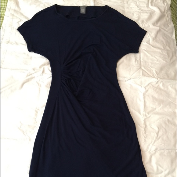 Neiman Marcus Navy Ruched Jersey Dress