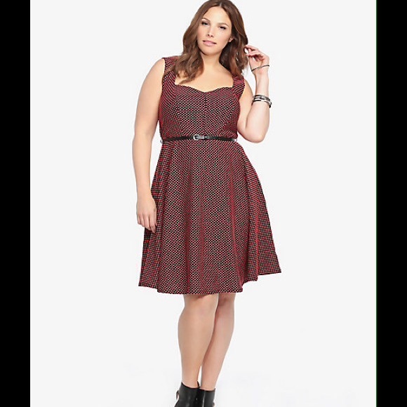 Jacquard Polka Dot Belted Tank Skater Dress*Torrid