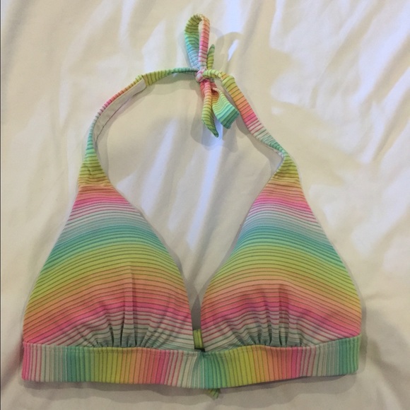 Victoria's Secret Rainbow Striped Halter Swim Top