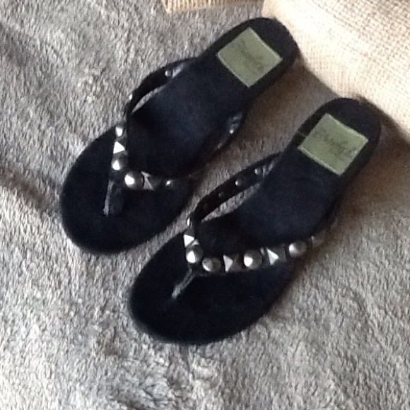 Black studded sandals with slight heel