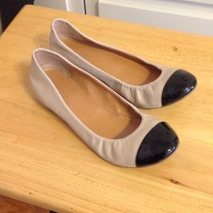 J. Crew nude and black patent leather flats