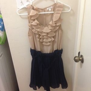 Tan and navy pleated dress