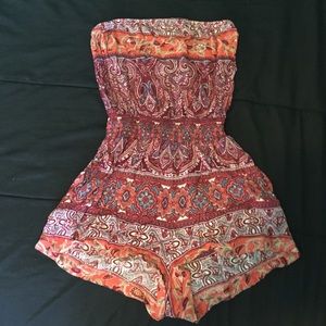 Boho print strapless romper