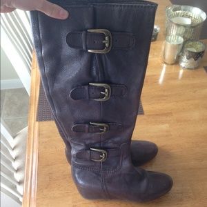 Dark brown wedge boots