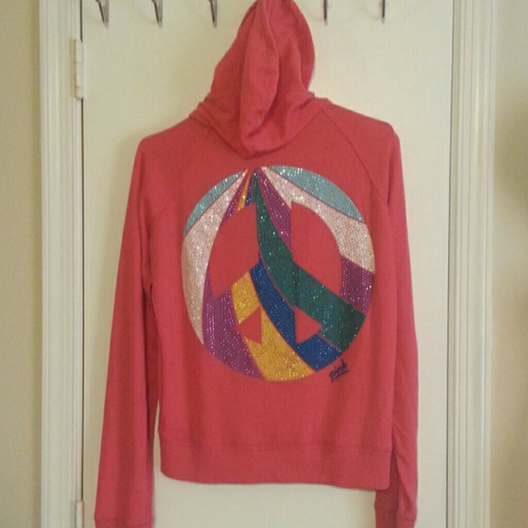 VS Pink coral hoodie with multicolor bling
