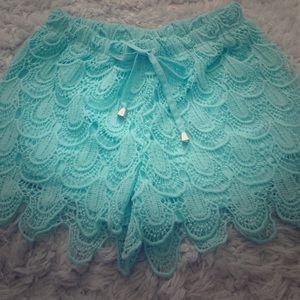 Turquoise crocheted shorts