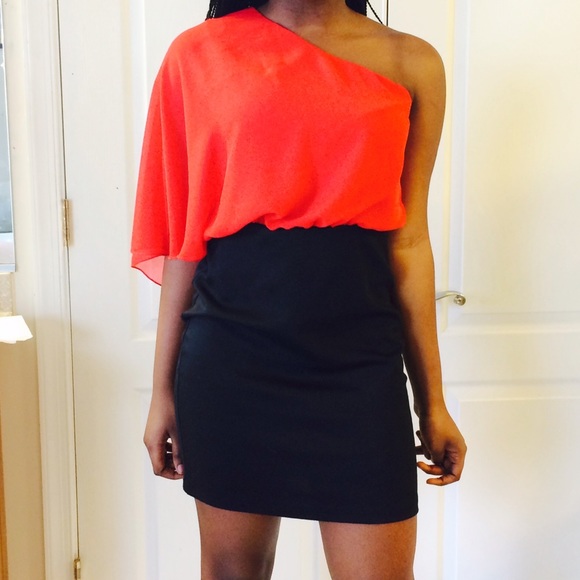 Sexy Red and Black One Shoulder Dress