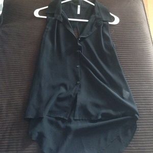 Hi-low black backless button up