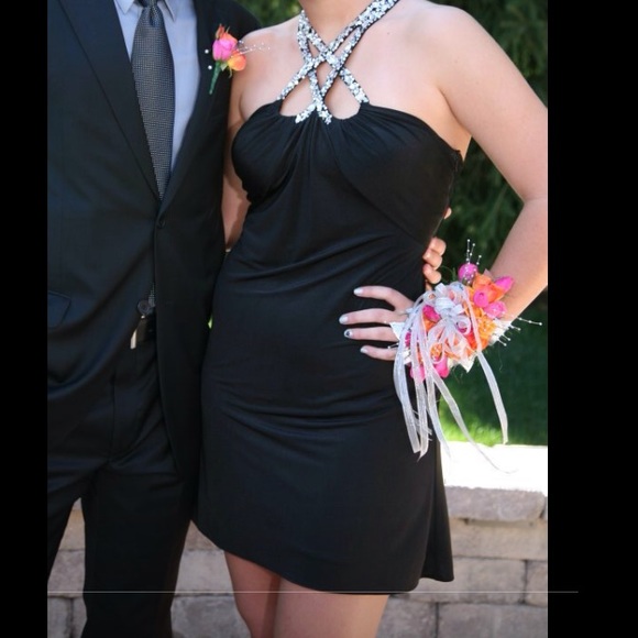 Black and silver short prom dress