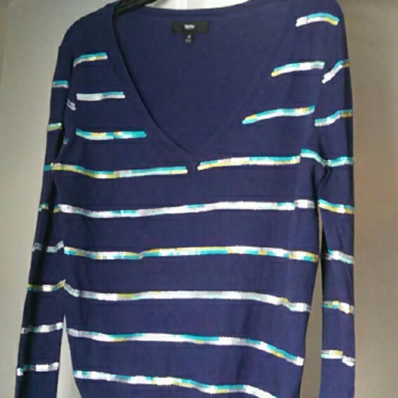 Blue sweater w/ teal, green & silver sequins