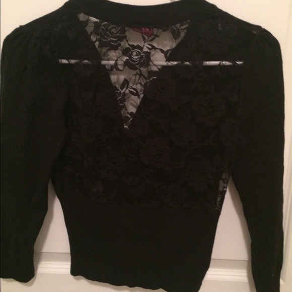 SOLD!!Black cropped cardigan with lace black - Picture 2 of 3