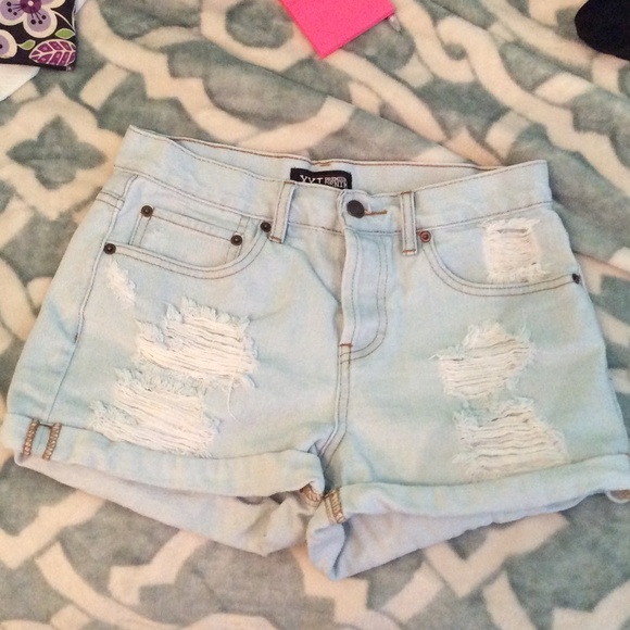 High- waisted denim shorts