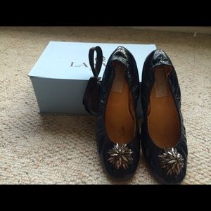 Lanvin Patent Leather Flats with Jewel Rosette