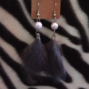 Grey feather earrings