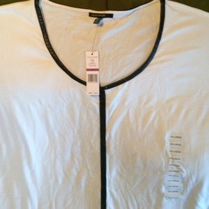 2x white cotton t-shirt with faux leather details