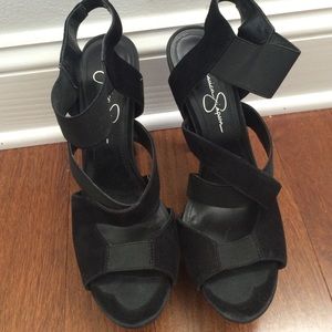 Sexy black strappy Jessica Simpson shoes.