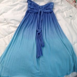 Blue Ombré Strapless Beach Dress