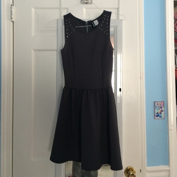 cute dark grey studded skater dress