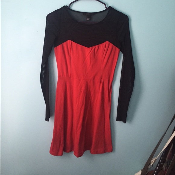 Forever 21 red skater dress with mesh - Picture 1 of 3