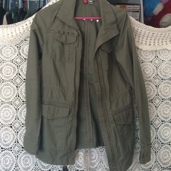 green studded army jacket