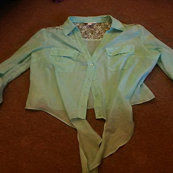 Very cute mint green tie up shirt