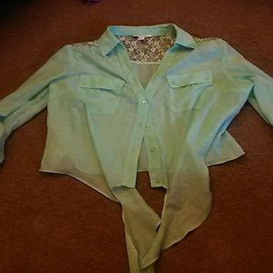 Very cute mint green tie up shirt
