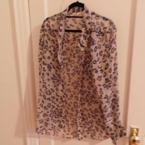Sheer leopard print button up size Large