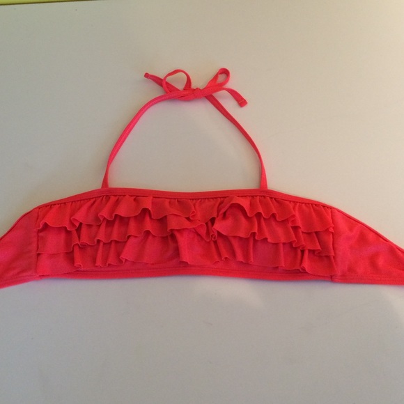 justice bikini top, sparkly coral,w/ ruffles+strap