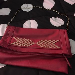 Pink with gold chain fold over purse