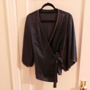 Gorgeous blue wrap shirt w/ studs