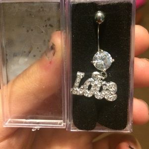 Bedazzled "love" belly button ring