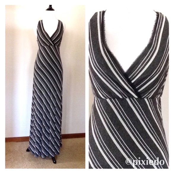 {Matty M} Gray & White Striped Maxi Dress - NWOT