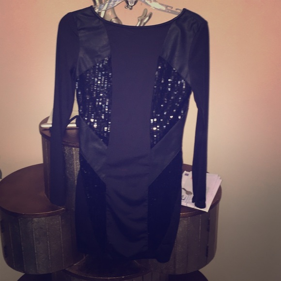 NEW* black tight leather sequence dress!