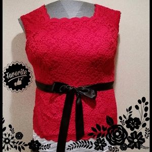 Dressy Red Top w/ Ribbon Belt